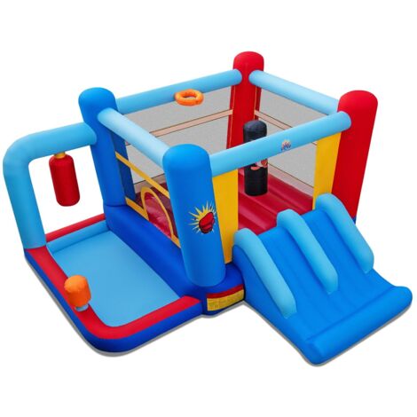 COSTWAY Castello Gonfiabile per Bambini con Soffiatore 550W, con Doppio Scivolo,3-12 Anni