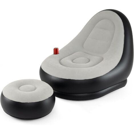 COSTWAY Poltrona Gonfiabile con Poggiapiedi, Portatile,Floccaggio PVC, Portabicchiere (1/5)