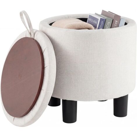 COSTWAY Pouf Contenitore Rotondo, Sgabello Poggiapiedi in Tessuto, con Coperchio,38 x 38 x 42 cm