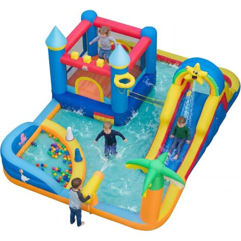 COSTWAY Castello Gonfiabile per Bambini,con Piscina, Scivolo, Parete d'Arrampicata,3-12 Anni