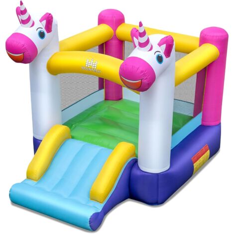 COSTWAY Castello Gonfiabile per Bambini,con Scivolo e Area Salto,3-12 Anni,Unicorno