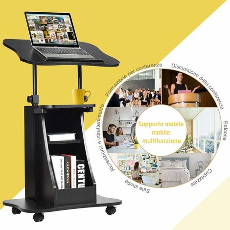 Supporto Per Computer Portatile Regolabile In Altezza | Scrivania Mobile Da Pavimento 46x29cm | Asta In Acciaio Carbonio, Base Antiscivolo | Per Ufficio, Casa, Podio Insegnanti