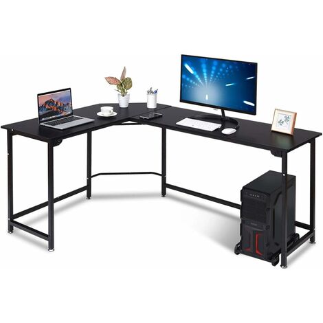 Scrivania Forma a L per Ufficio e Casa, Scrivania da Computer, 168 x 48 x 74 cm, Colore Disponile a Nero e Colore Legno Naturale (Nero) (1/5)