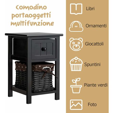 Comodino Moderno In Legno Leomark, 40x38x42 Cm, Con Cassetto E Scomparto Aperto - Colore Noce/bianco, Per Camera Da Letto Adulti E Bambini