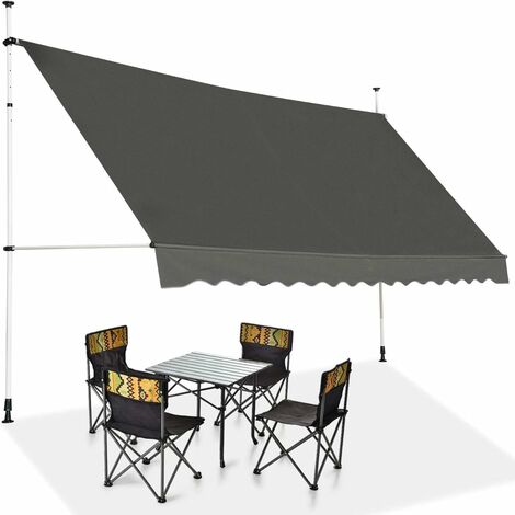 COSTWAY Tenda da Sole per Esterno, Tenda da Sole a Bracci Estensibili con Struttura Telescopica e Tessuto Resistene ai Raggi Solari, Regolabile in Altezza e in Angolazione (400 x 120 cm Grigio)