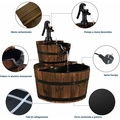 Fontana Da Giardino 2 Piani In Legno | Pompa Inclusa | Stile Rustico | Per Esterni | Effetto Relax - Foto 3