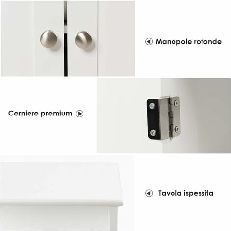 COSTWAY Armadietto Terra da Bagno Mobile Autoportante, Mobiletto Ufficcio Multiuso, con Cassetti e Ripiani, Ampio Spazio, Legno (Bianco)