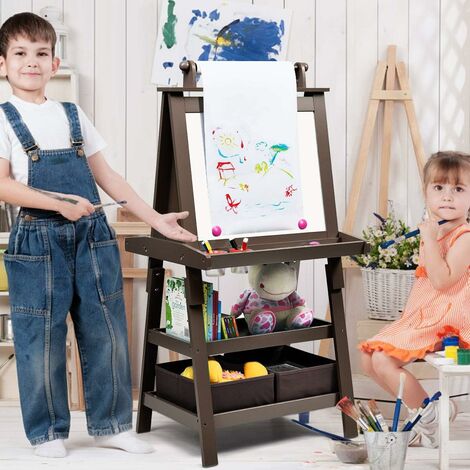 COSTWAY 3 in 1 Cavalletto per Bambini con Doppia Faccia, Cavalletto per  Disegno con 2 Vassoi