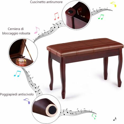 Sgabello di legno per pianoforte, Panca per pianoforte con cuscino