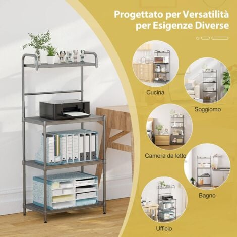 COSTWAY Microonde Scaffale da Cucina per Microonde in Metallo a 4 Ripiani, Carrello per Microonde Scaffalatura Organizzatore Portaoggetti, 60 x 34,5 x 136 cm (Grigio)