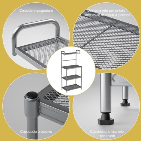 COSTWAY Microonde Scaffale da Cucina per Microonde in Metallo a 4 Ripiani, Carrello per Microonde Scaffalatura Organizzatore Portaoggetti, 60 x 34,5 x 136 cm (Grigio)