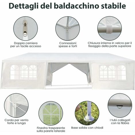 Gazebo Da Giardino COSTWAY 3x9 M Con 5 Pannelli Laterali - Impermeabile E Protezione UV - Per Feste Ed Eventi - Foto 13