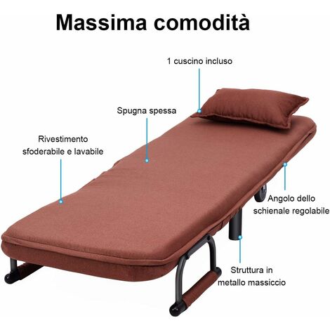 Poltrona Letto Relax con Braccioli, Poltroncina 3 in 1, Chaise Longue  Comoda Schienale Reclinabile, capacita di