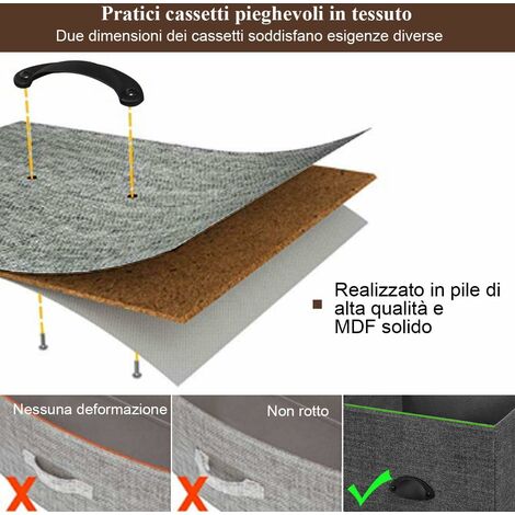 Cassettiera 5 Cassetti, Mobiletto Multiuso Salvaspazio, per Camera da Letto Bagno Ingresso, 100x30x53,5cm