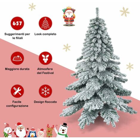 COSTWAY Albero di Natale Artificiale 180 cm/225 cm, Albero di Natale con 1477/1749 Rami, Base Pieghevole di Metallo, per Casa, Ufficio e Negozio (Bianco, 225 cm