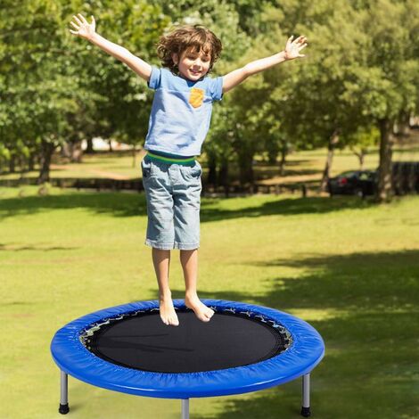 Trampolino Elastico per Bambini,36'' Tappeto Elastico Pieghevole con Maniglie Regolabili e Rimovibili e Cuscinetti di Sicurezza, Portata Massima 60 KG,Trampolino da Giardino Interno ed Esterno,Blu