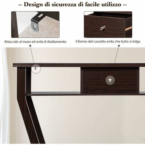 COSTWAY Tavolo Consolle in Legno, Tavolo da Soggiorno con Cassetto e Ripiani, Tavolo Multiuso e Moderno, Ideale per Salotto, Ingresso e Corridoio, 120 x 30 x 81 cm (Marrone)