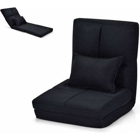 Sedia Pieghevole da Pavimento Portatile, Cuscino da Seduta Cuscino per la Schiena, Poltrona Relax (Nero) (1/5)
