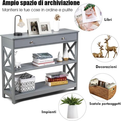 COSTWAY Tavolo Consolle con Cassetto, Tavolo da Ingresso a Ripiani,  Tavolino per Divano per Ingresso Soggiorno Camera da Letto, Stile Vintage 