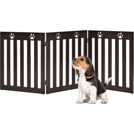 Cancello di Legno per Animali Domestici, Cancello Pieghevole per Cani con Cerniere Fessibili a 360° e 3 Pannelli, Cancello 60 cm da Interno per Casa Scale e Porta d’Ingresso, (caffè)