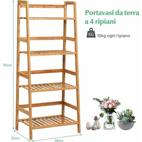 BMOSU Supporto Per Piante In Bambù - Mensola Angolare A 6 Livelli - Portavasi Da Interno/Esterno, Naturale - Carico Max 40kg - 5