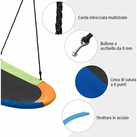 COSTWAY Altalena Ovale, Altalena per Albero 150 cm con Altezza Regolabile  100-160 cm, con Corde