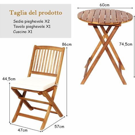 Set Legno acacia salvaspazio chiudibile SET COMPATTO LEGNO tavolo e 4 sedie  pieghevoli