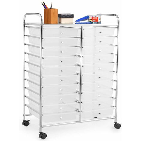 COSTWAY Carrello di Stoccaggio con 20 Cassetti, Carrello portaoggetti con 4 Ruote, Carrello Multiuso per Scuola Ufficio Cucina, 64 x 39 x 88 cm (Trasparente) (1/5)