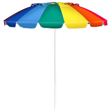 COSTWAY Ombrellone da Spiaggia 2,43 m, Ombrellone Portabile da Esterno con Borsa di Trasporto, con Protezione Solare, Ideale per Spiaggia, Balcone, Giardino, Colorato