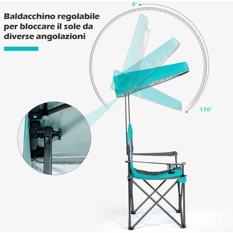 Sedia da Campeggio, Sedia pieghevole per Ombra, con Portabicchiere e Borsa  di Trasporto, Sedia da Esterno