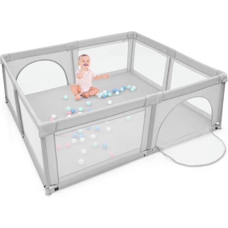 Box Per Bambini 150x180cm Con Palline - Parco Giochi Sicuro, Rete Traspirante, Grigio - Foto 1