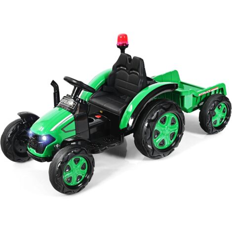 Trattore Elettrico per Bambini con Rimorchio, Trattore Giocattolo con Rimorchio per Bambini 3-8 Anni, con Telecomando e Cintura di Sicurezza a 2 Punti (Verde)