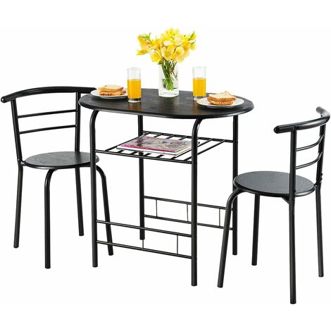 COSTWAY 3 pezzi Set da Pranzo Set 1 Tavolo e 2 Sedie da Cucina, in Metallo e MDF, Moderno ed Elegante (Nero) (1/5)