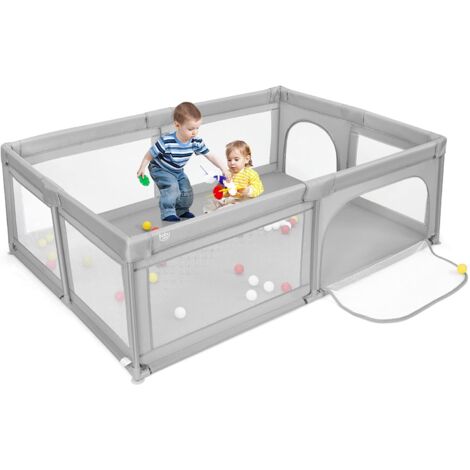 COSTWAY Box per Bambini, Recinto per Neonati con Tappetino, Centro Attività Stabile e Atossico, Box per Interno ed Esterno con Palline, Grigio