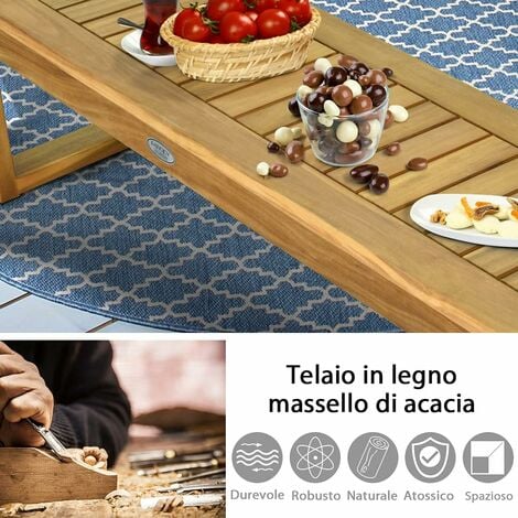 Panca in legno di acacia con sedile a listoni per cortile giardino, Panca  da esterno senza schienale - Costway