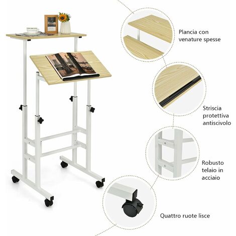 COSTWAY Scrivania Mobile, Scrivania Regolabile in Altezza, Postazione di  Lavoro con Ruote per Computer per Casa