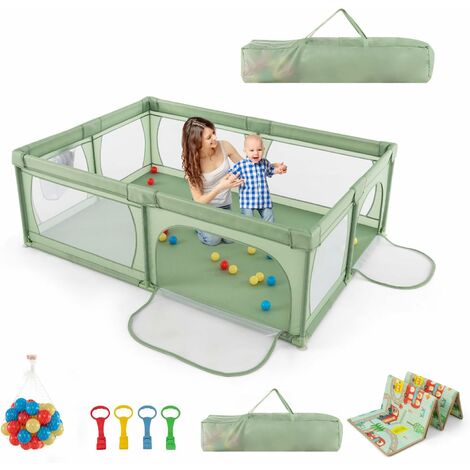 COSTWAY Box per Bambini, Recinto per Neonati con Tappetino, Centro Attività Stabile e Atossico, Box per Interno ed Esterno con Palline, Verde