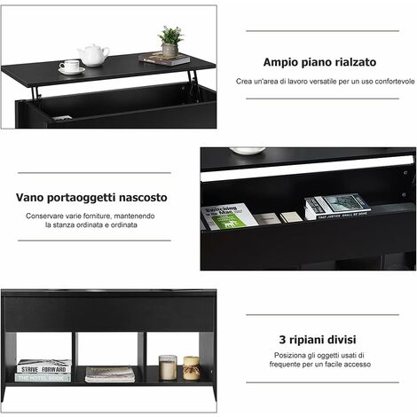 Tavolino da caffè 4 in 1 con piano sollevabile, 2 sgabelli e 2 cassetti - 100 x 50 x 45 cm - LED - MDF - Bianco | Leroy Merlin
