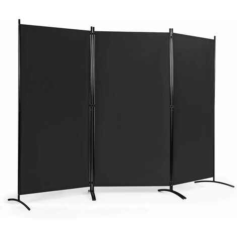 COSTWAY Paravento da Interno in Metallo, Separé Divisorio Interno Pieghevole con Piedini Stabili, Pannelli Divisori per Interni per Casa e Ufficio, 260 x 183cm, 3 Pannelli, Nero