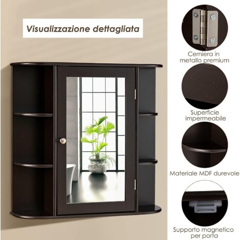 Armadietto Portamedicinali Con Specchio FOMAYKO - 40,6 Cm, Nero Spazzolato, Da Incasso O Parete Per Bagno