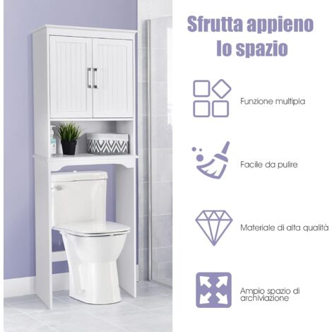 Scaffale Per Bagno VEVOR Sopra WC | 3 Ripiani Regolabili Con Ganci, Bianco - Foto 2