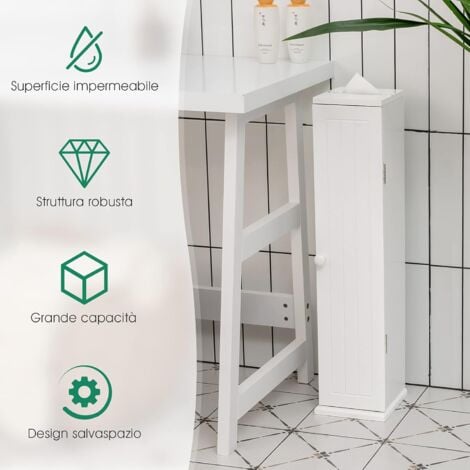 Armadietto Verticale, Armadietto Porta Carta Igienica con 3 Mensole Smontabili, 4 Livelli con Grande Capacità e Dimensione Compatta, Ideale per Camera da Letto Salone Bagno, Bianco