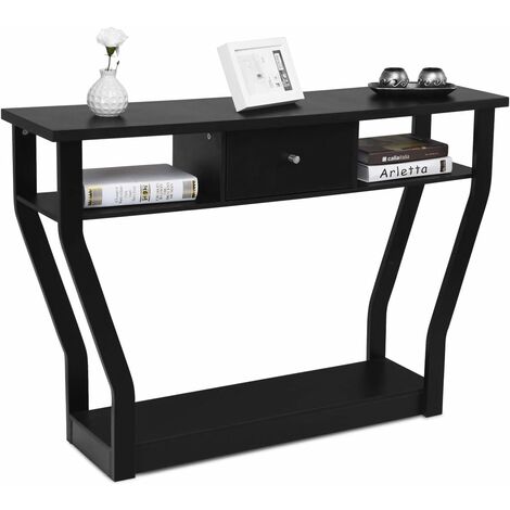 COSTWAY Tavolo Consolle in Legno, Tavolo da Soggiorno con Cassetto e Ripiani, Tavolo Multiuso e Moderno, Ideale per Salotto, Ingresso e Corridoio, 120 x 30 x 81 cm (Nero)