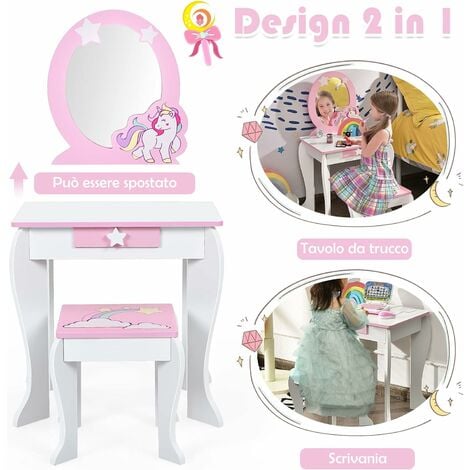 COSTWAY Toeletta per Bambini in Legno - Design Smontabile 2 in 1