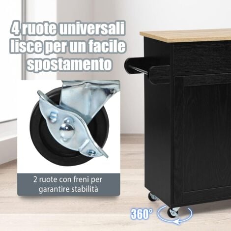 COSTWAY Carrello da Cucina con Ruote di Gomma, Scaffale per Microonde Carrello Servizio, Credenza Cucina Legno Moderno Elegante, 116 x 37 x 85 cm (Nero)