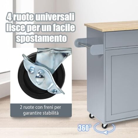 COSTWAY Carrello da Cucina con Ruote di Gomma, Scaffale per Microonde Carrello Servizio, Credenza Cucina Legno Moderno Elegante, 116 x 37 x 85 cm (Grigio)