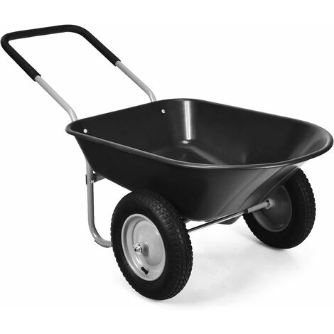 COSTWAY Carriola con 2 Ruote da Giardino, Carrello Resistente con Struttura in Acciaio Robusto, Ruote Pneumatiche 35,5 cm, Capacità 75L, Portata Max 100 kg (Nero) (1/5)