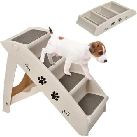 COSTWAY Scaletta Pieghevole per Animali, Scala di Plastica con 4 Gradini per Interno ed Esterno, con Feltro Morbido, Ideale per Animali di Piccola e Media Taglia, Capacità di Carico: 60 kg (Beige)