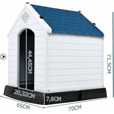 Cuccia per Cani da Esterno Impermeabile, Canile Villa per Cani in PP Resina, Bianco/Blu (70x65x71,5cm)