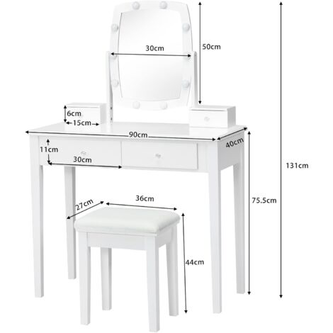 Oyajia Tavolo da toeletta con specchio e sgabello, specchio cosmetico e 5 cassetti e 3 ripiani aperti, illuminazione a LED, tavolo da trucco 140 cm, set Vanity